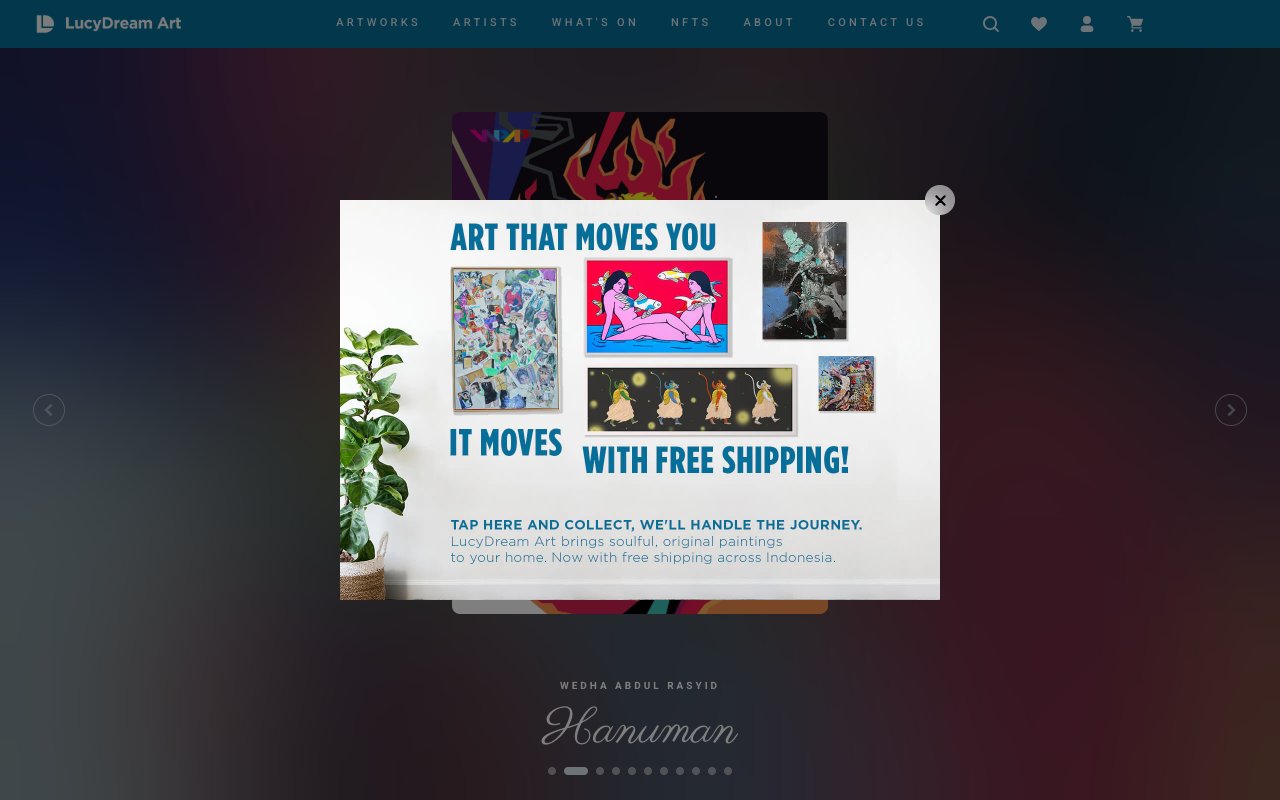 LucyDream Art website on desktop, gallery layout