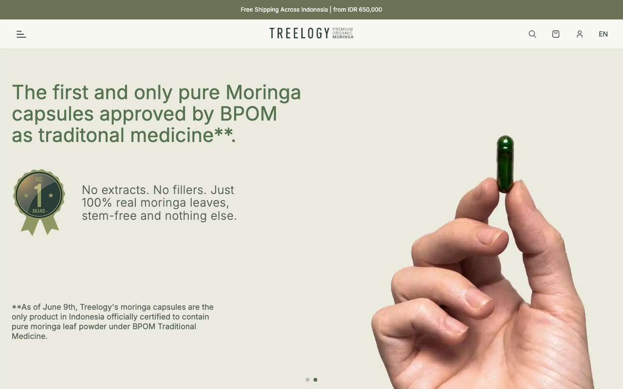 Treelogy Moringa website on desktop