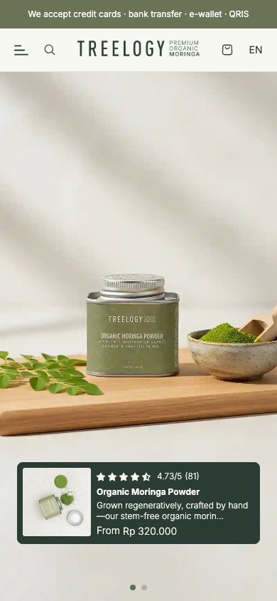 Treelogy Moringa website on mobile